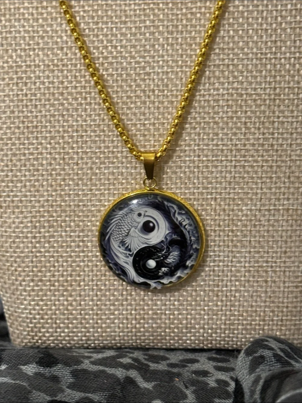 Gold-Tone Yin Yang Koi Fish Pendant Necklace - Black & White